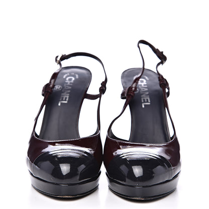 Chanel Patent Cap Toe Sling Back Pumps 38 Burgundy 2 of 9