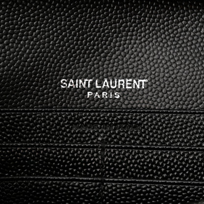 Saint Laurent Grain De Poudre Matelasse Chevron Monogram Monochrome Chain Wallet Black 7 of 14