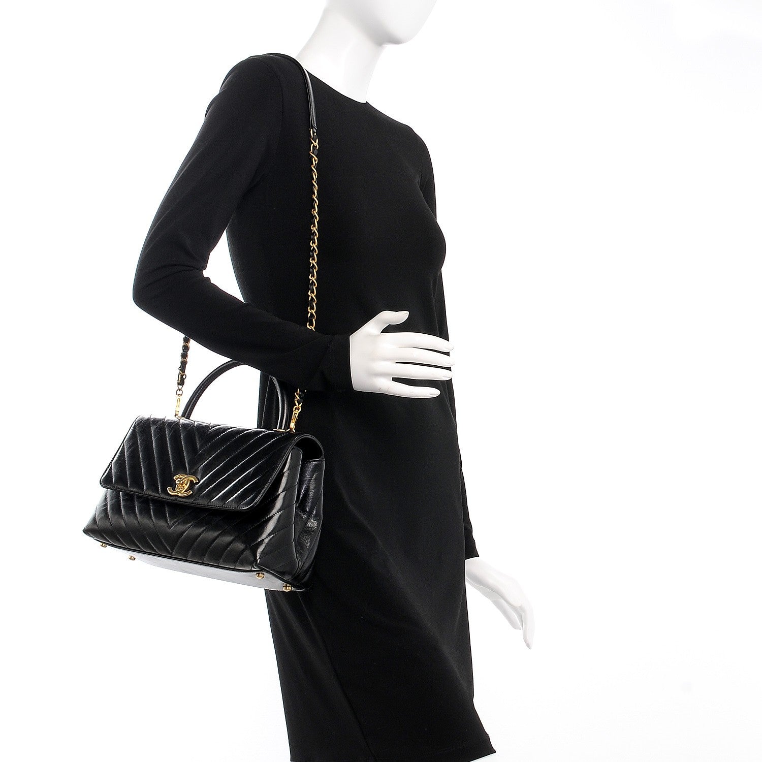 Chanel Calfskin Chevron Quilted Coco Handle Flap Black 3 of 8