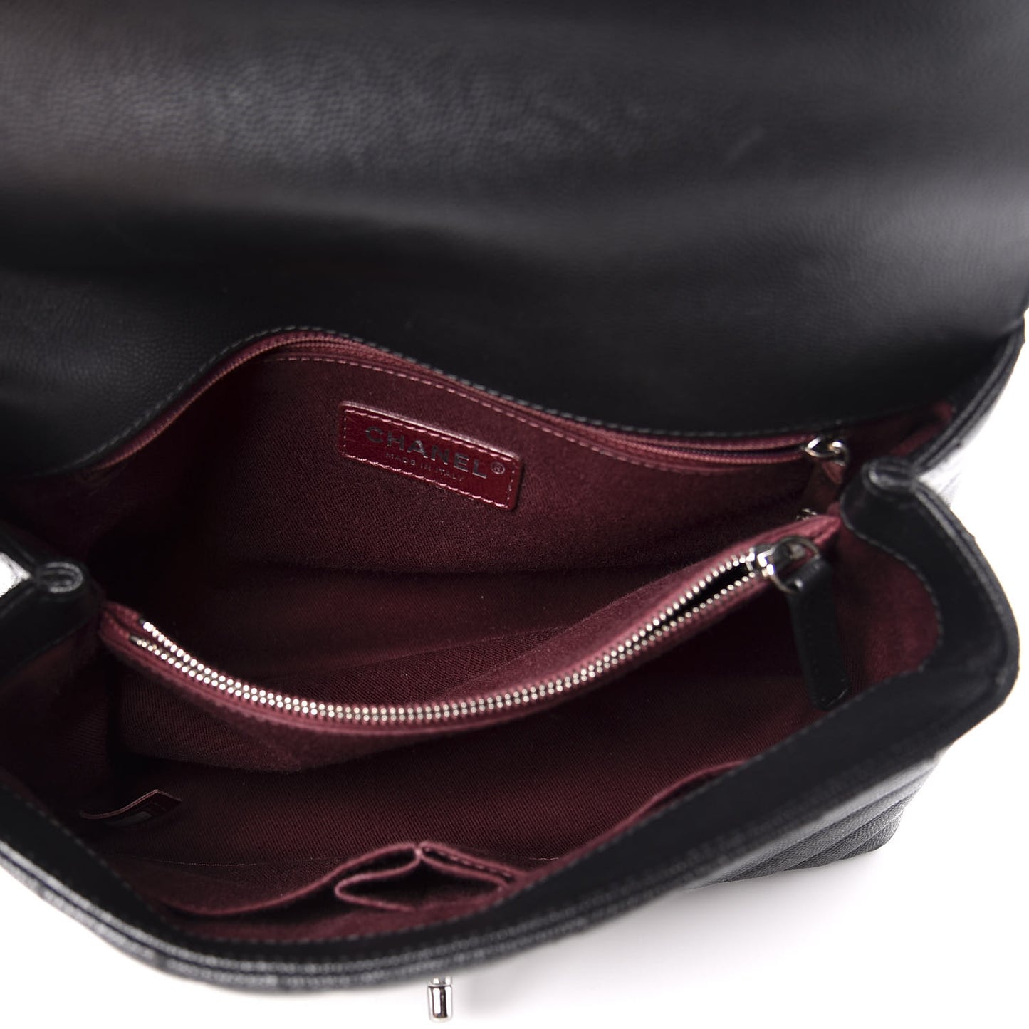 Caviar Chevron Quilted Small Coco Handle Flap Black