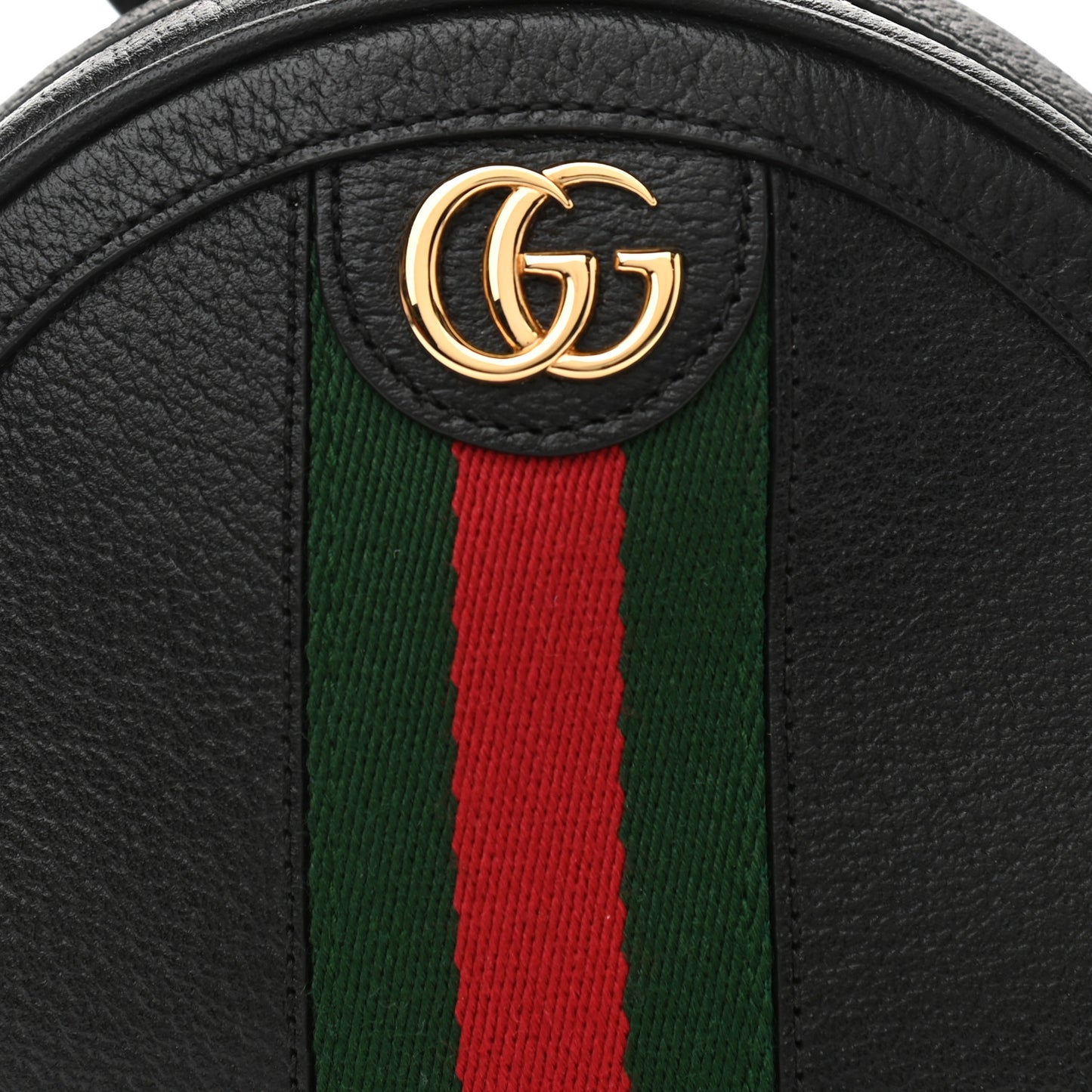 Grained Calfskin Web Mini Ophidia Round Backpack Black