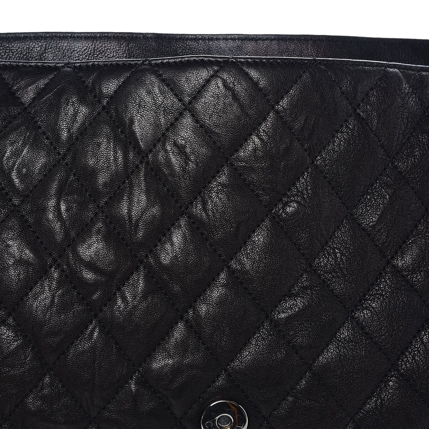 Washed Lambskin Quilted Maxi Chain Around Flap Black
