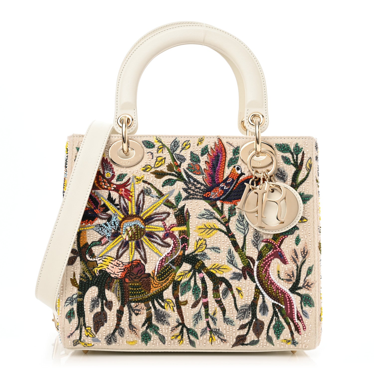 Christian Dior Calfskin Embroidered Medium Lady Dior White Multicolor 1 of 9