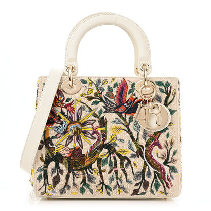Christian Dior Calfskin Embroidered Medium Lady Dior White Multicolor 1 of 9