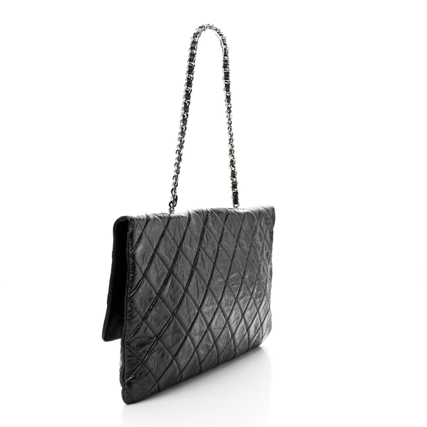 Metallic Crumpled Calfskin Big Bang Large Flap Bag Black