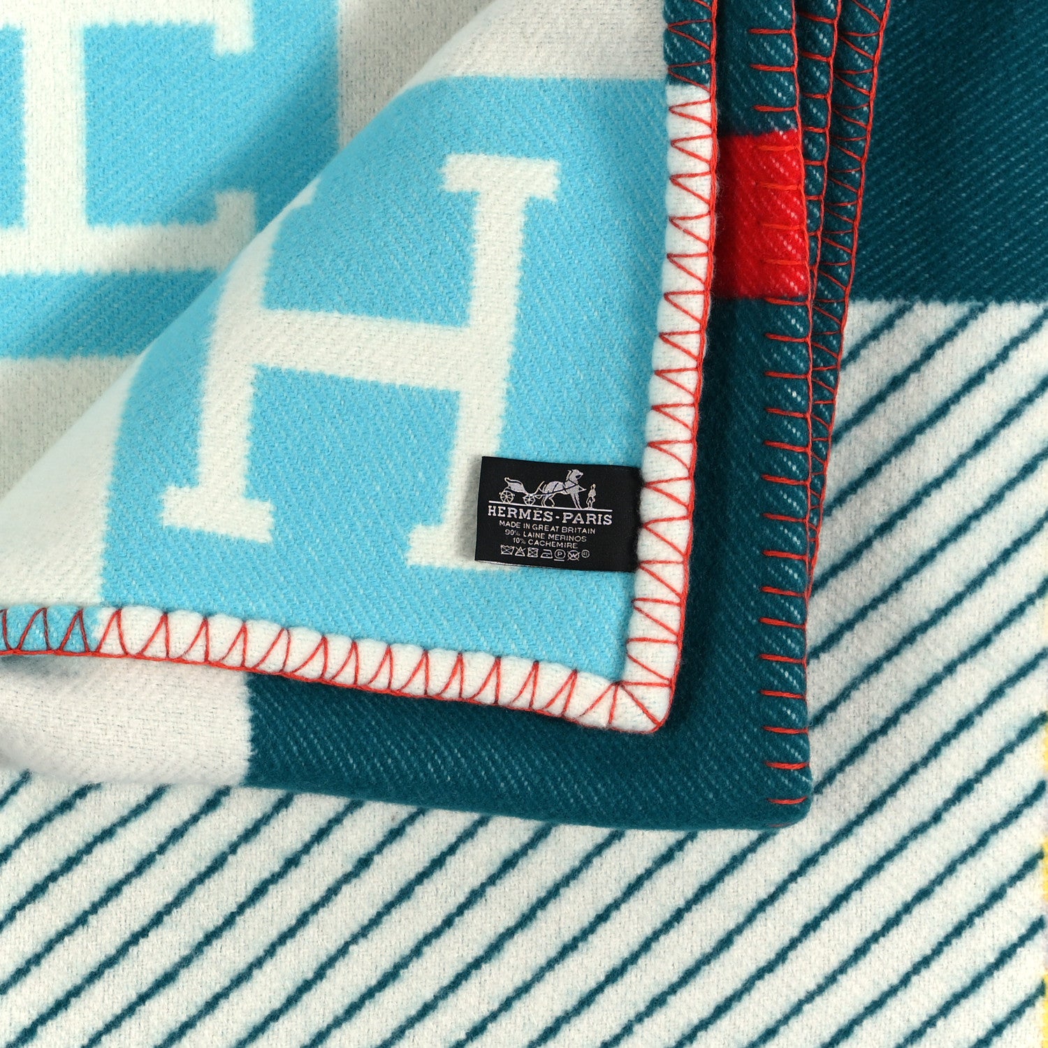 Hermes Wool Avalon Jump'H Blanket Turquoise Emeraude 3 of 3