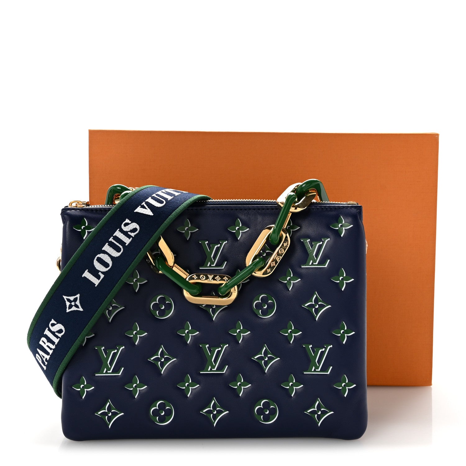 Louis Vuitton Lambskin Embossed Monogram Coussin PM Blue Green 11 of 11