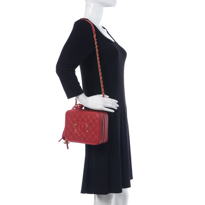 Chanel Caviar Quilted Medium CC Filigree Vanity Case Red 2 of 11