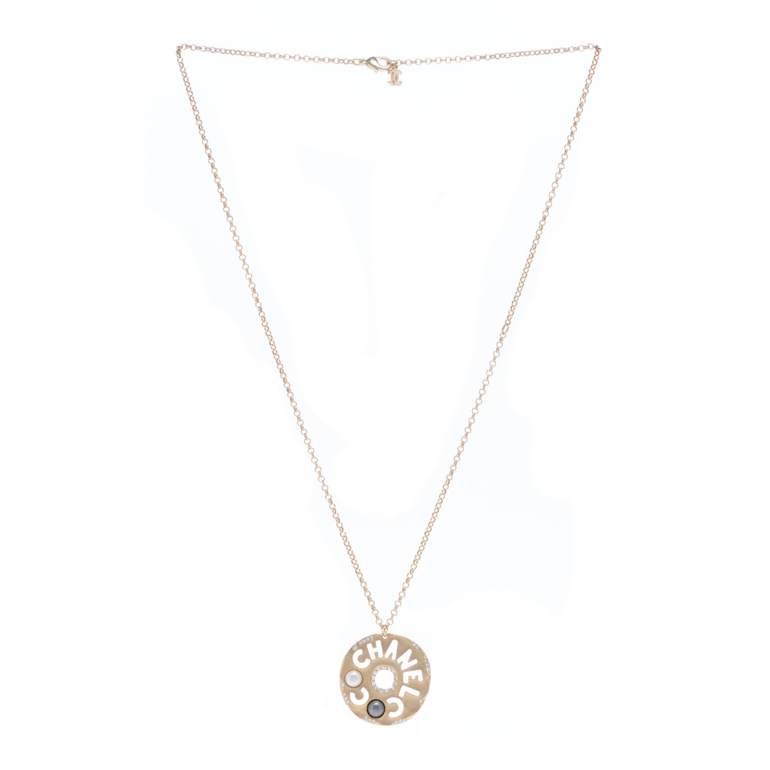 Chanel Crystal Pearl Papyrus Necklace Gold 2 of 3