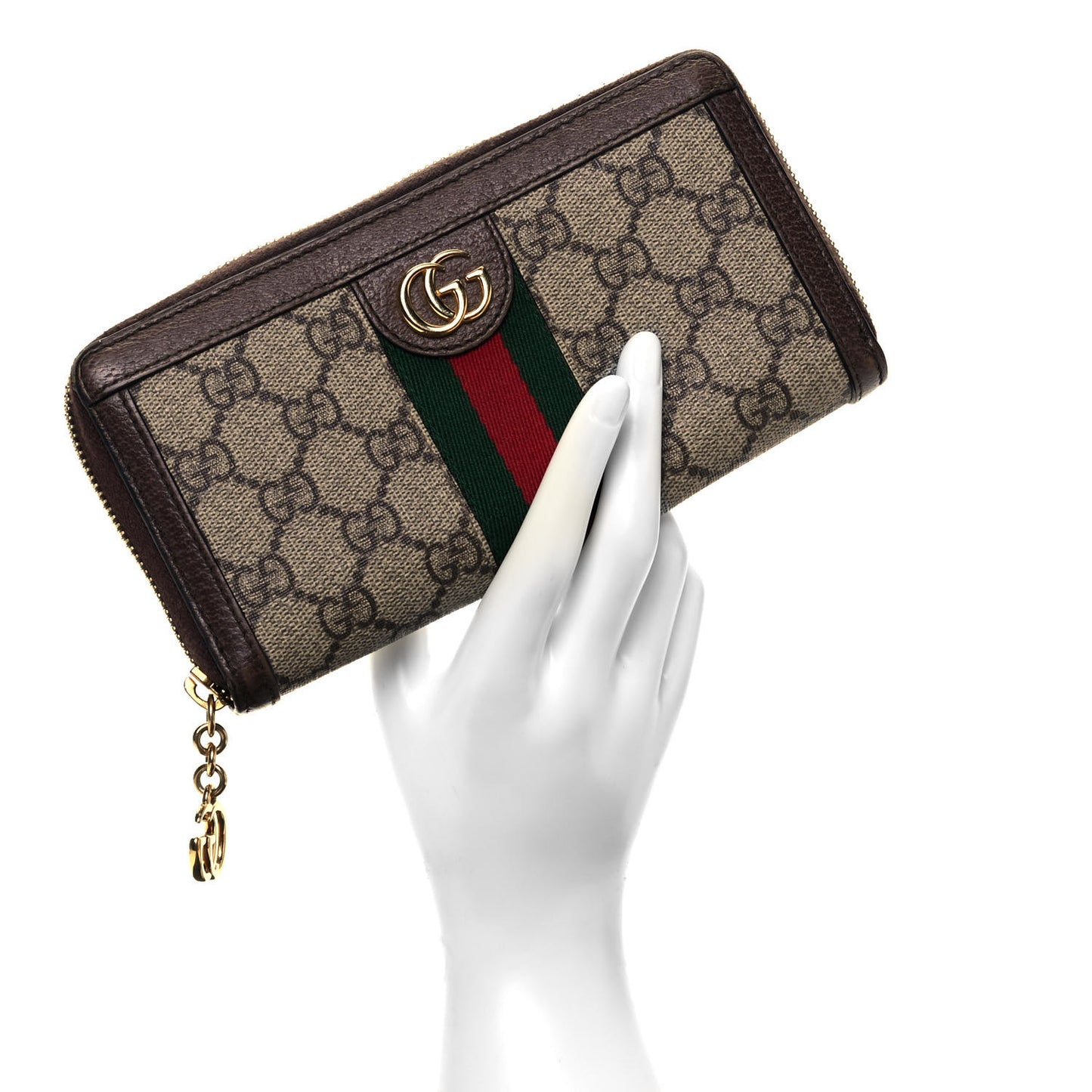 GG Supreme Monogram Web Ophidia Zip Around Wallet Brown