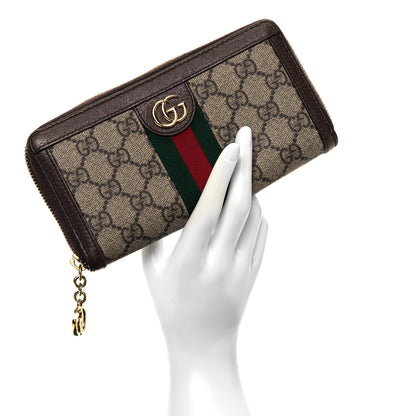 Gucci GG Supreme Monogram Web Ophidia Zip Around Wallet Brown 2 of 9