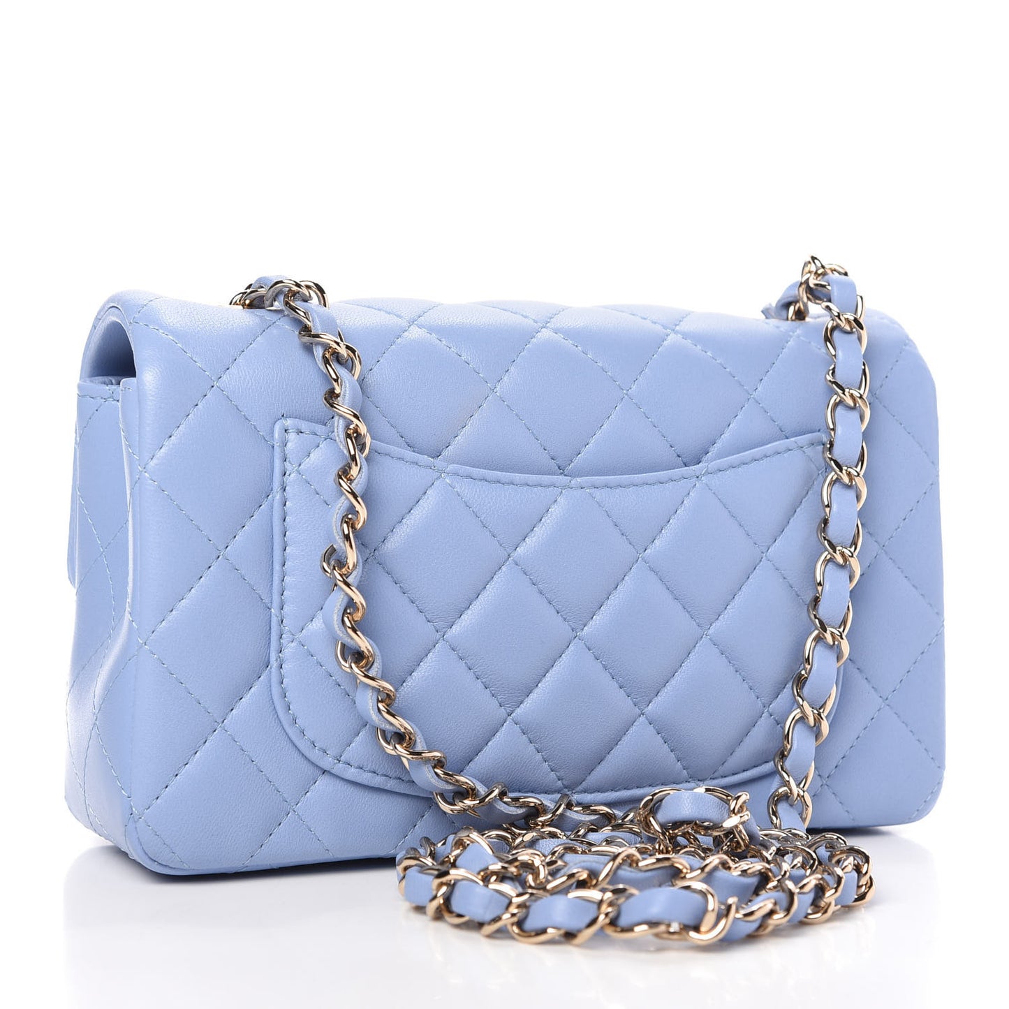 Lambskin Quilted Mini Rectangular Flap Light Blue