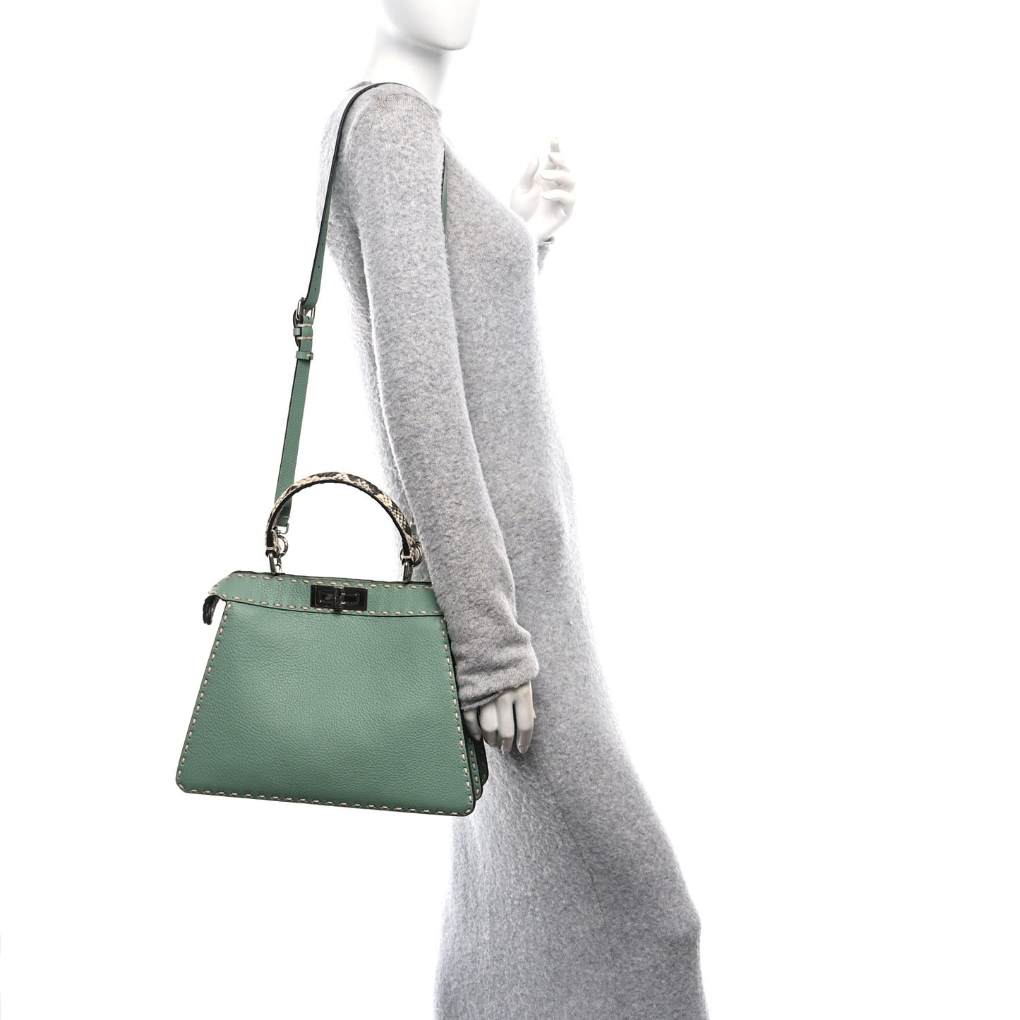 Cuoio Romano Snakeskin Selleria Medium Peekaboo I SEE U Satchel Mint Stone