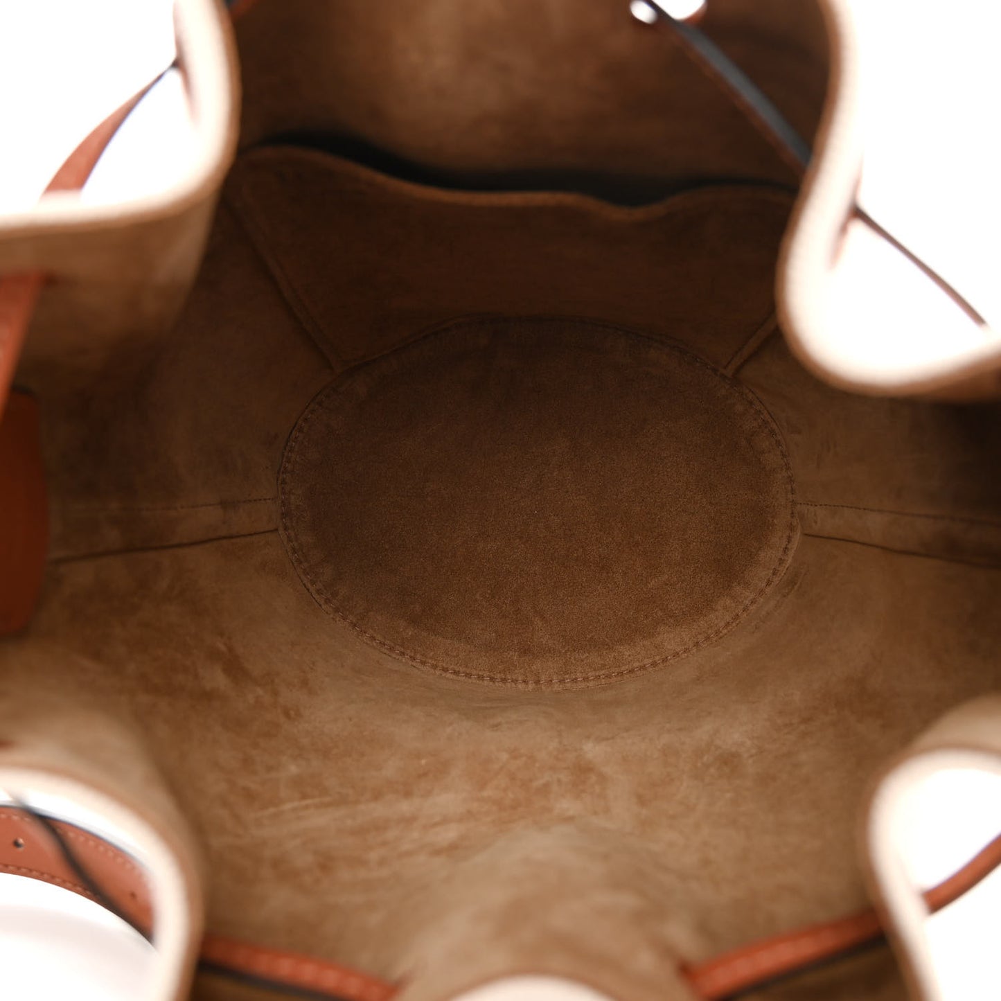 Canvas Calfskin Balloon Bucket Bag Ecru Tan