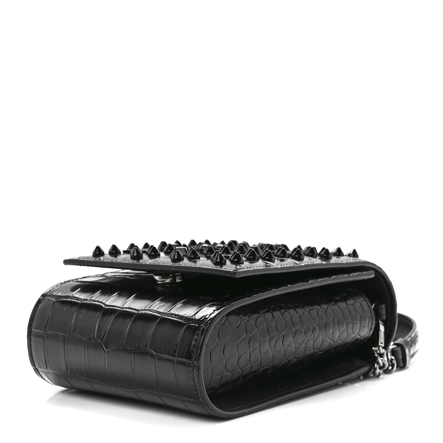 Crocodile Embossed Calfskin Spikes Loubinthesky Paloma Crossbody Phone Case Black