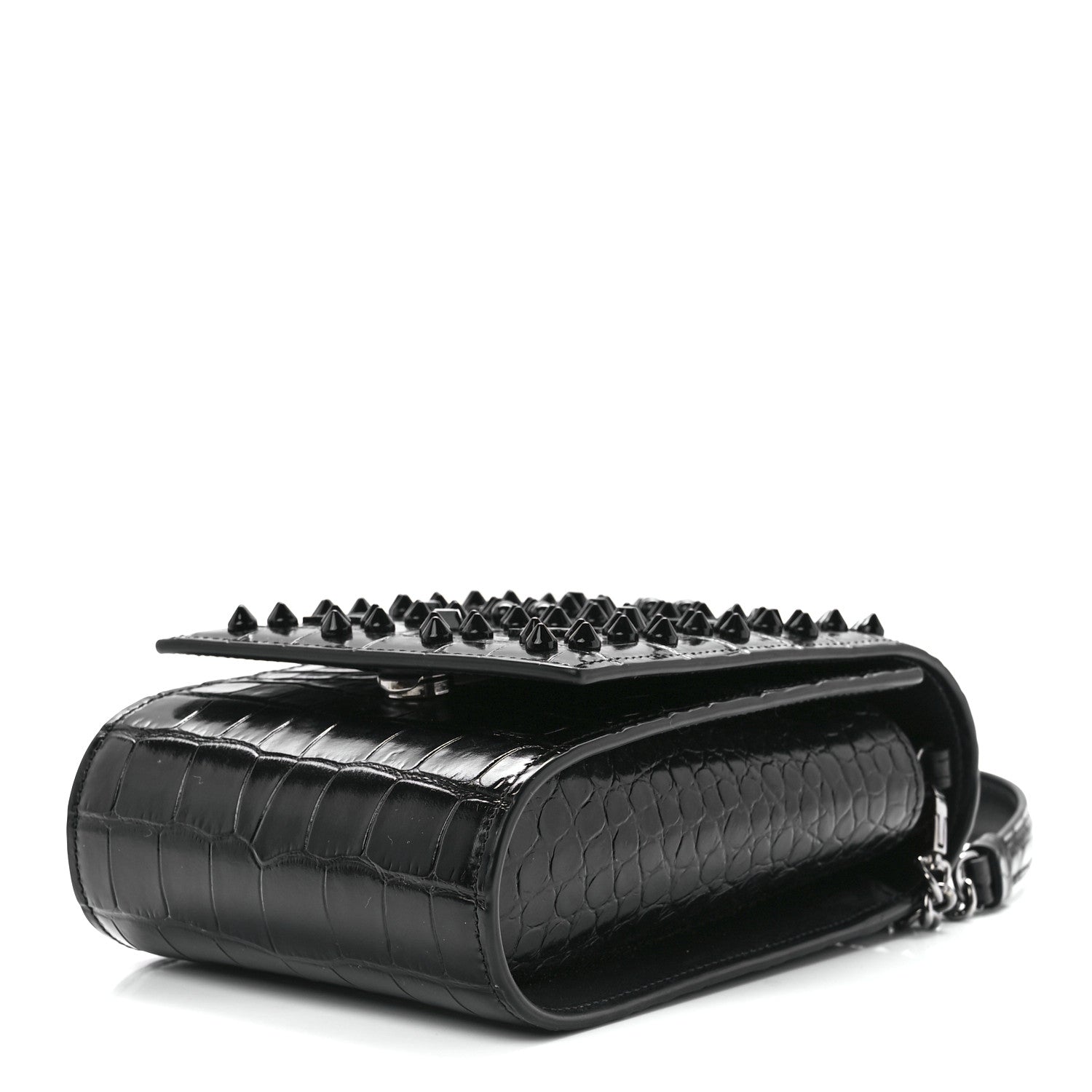 Christian Louboutin Crocodile Embossed Calfskin Spikes Loubinthesky Paloma Crossbody Phone Case Black 8 of 10