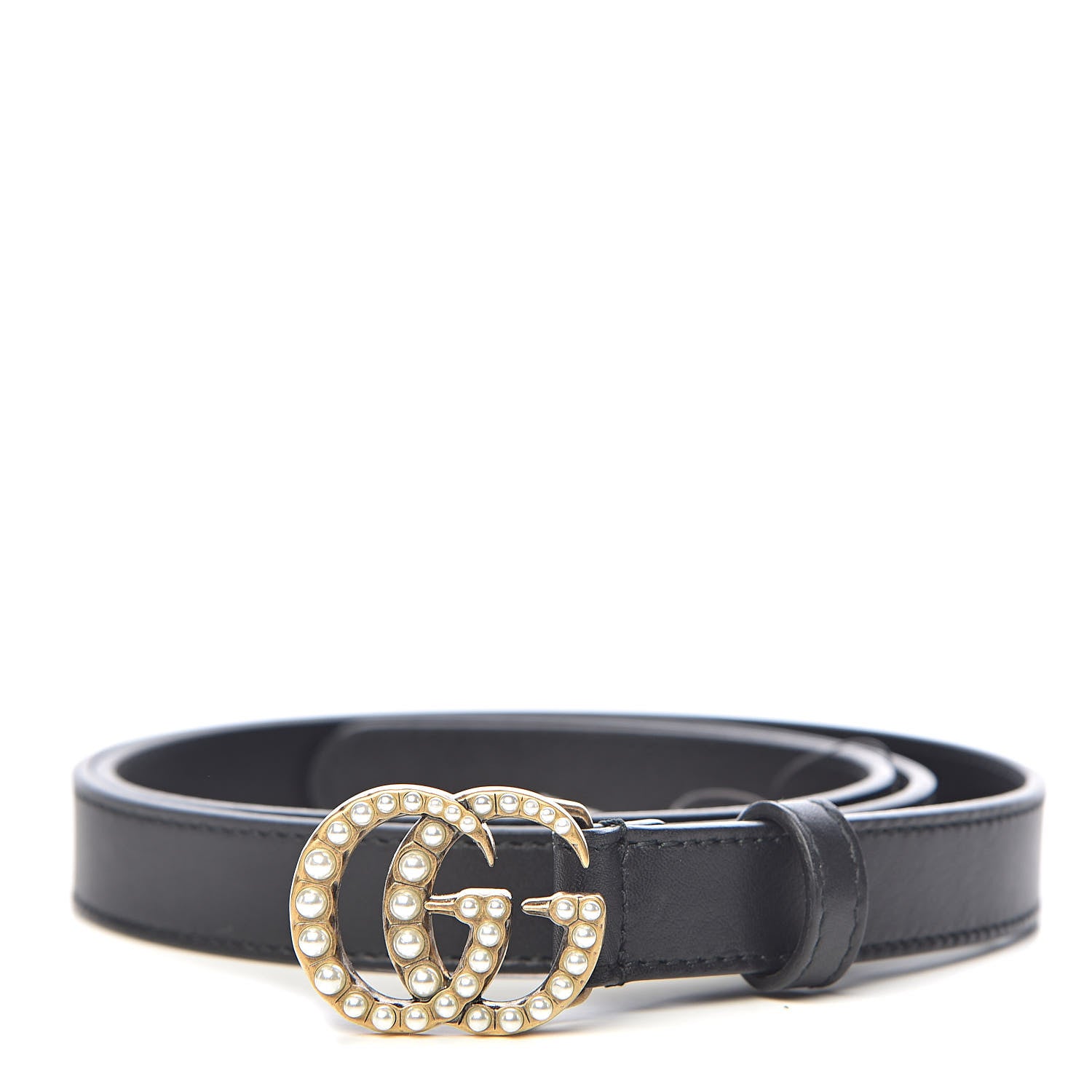 Gucci Calfskin Pearl Double G 20mm Belt 90 36 Black Cream 1 of 7