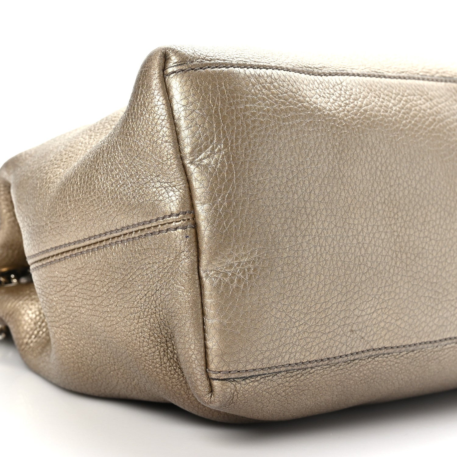 Gucci Metallic Pebbled Calfskin Medium Soho Chain Shoulder Bag Golden Beige 8 of 11