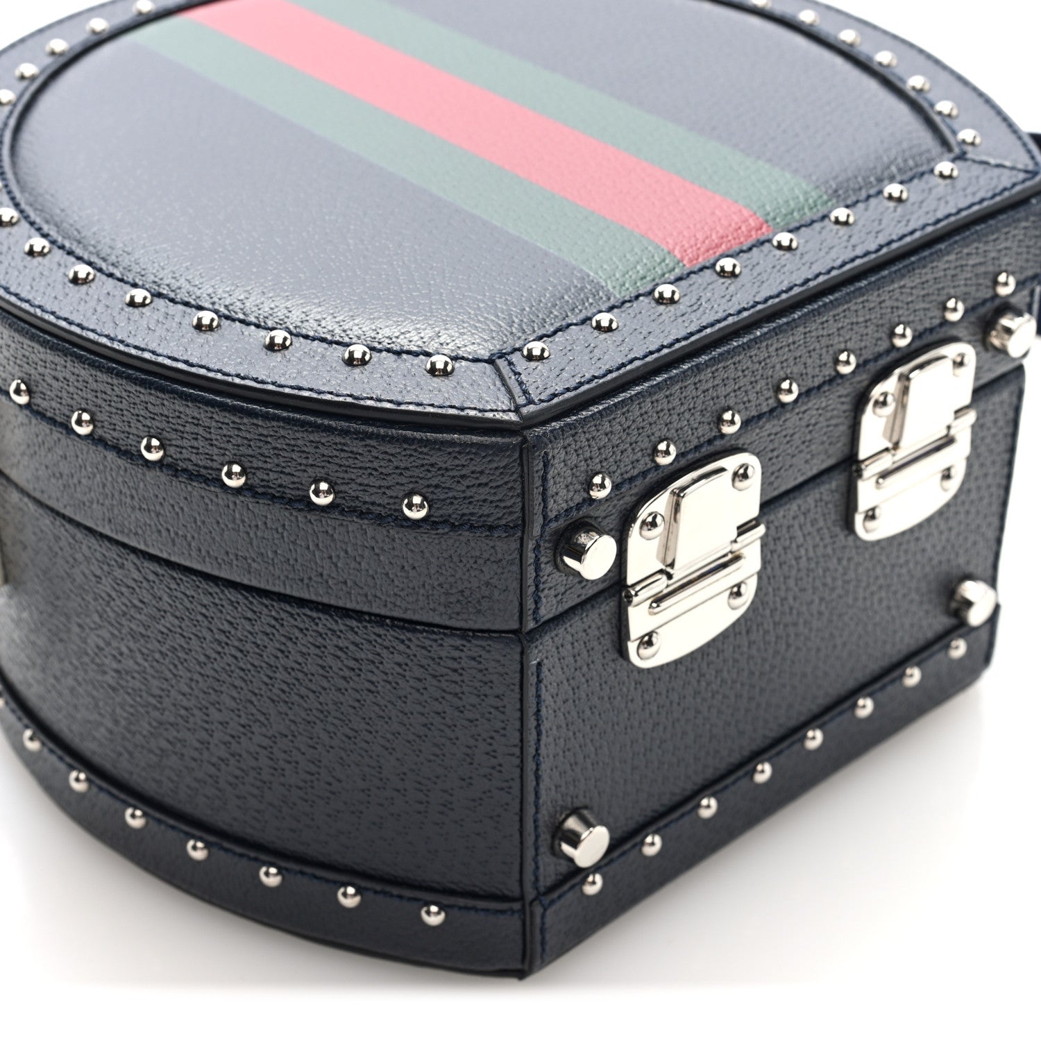 Gucci Textured Dollar Calfskin Web Mini Savoy Hat Box Dark Blue 15 of 17