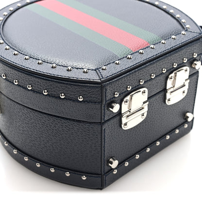 Gucci Textured Dollar Calfskin Web Mini Savoy Hat Box Dark Blue 15 of 17