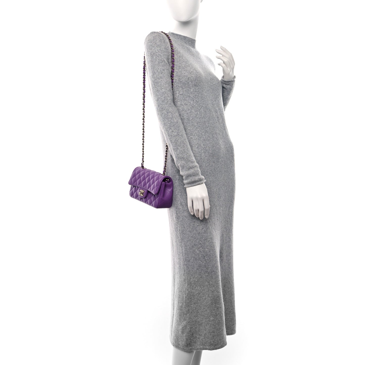 Lambskin Quilted Mini Rectangular Flap Purple