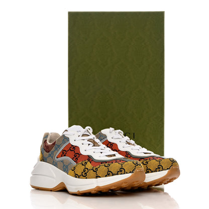 Gucci Monogram Multicolor Demetra Womens Rhyton Sneakers 38 Yellow Blue Great White Tabasco 12 of 12