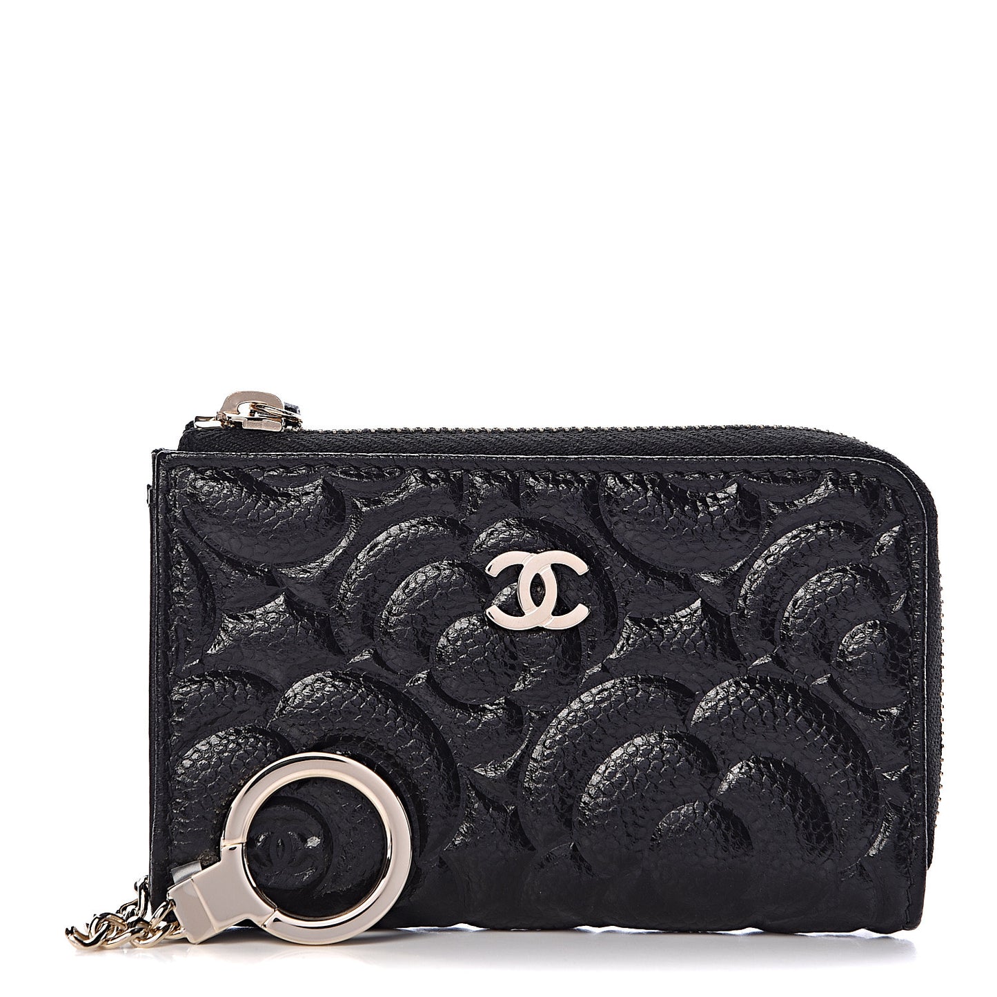 Caviar Camellia Embossed Key Holder Case Black