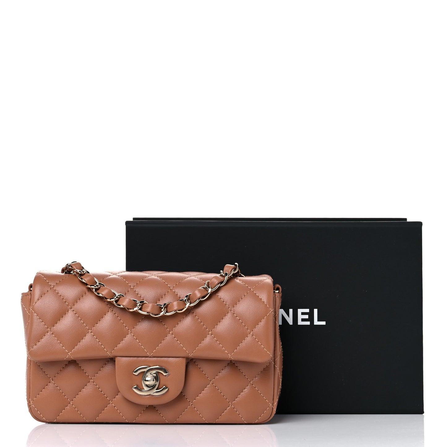 Lambskin Quilted Mini Rectangular Flap Brown