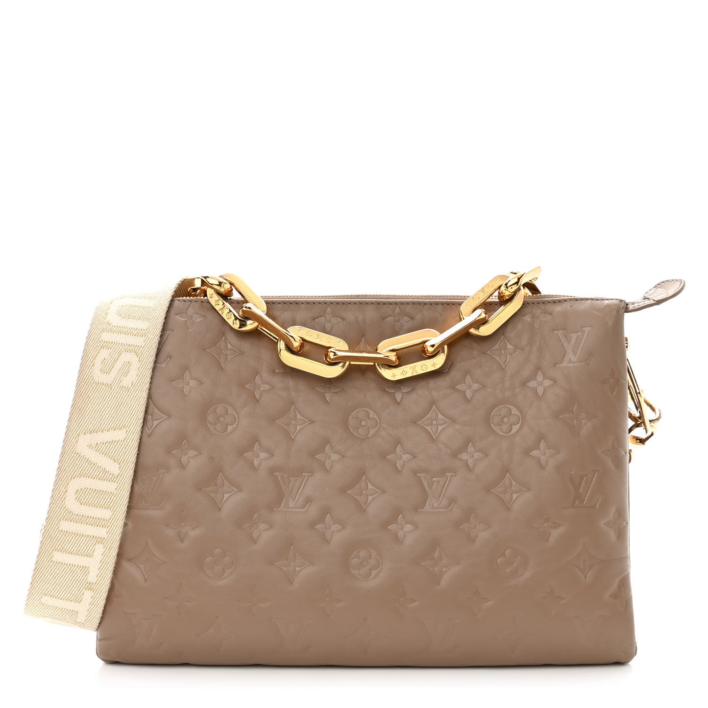 Lambskin Embossed Monogram Coussin MM Taupe