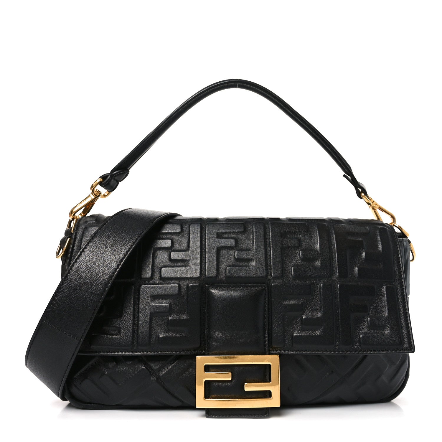 Fendi Nappa FF 1974 Embossed Large Baguette Black 1 of 10