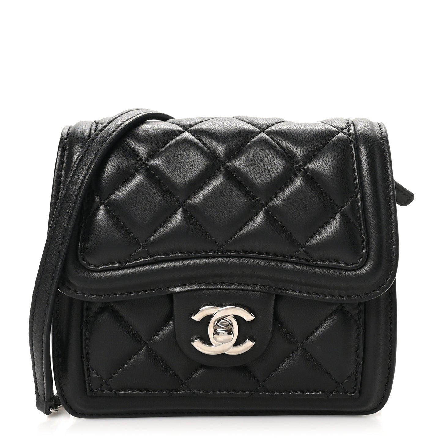 Lambskin Quilted Mini Graphic Flap Bag Black White