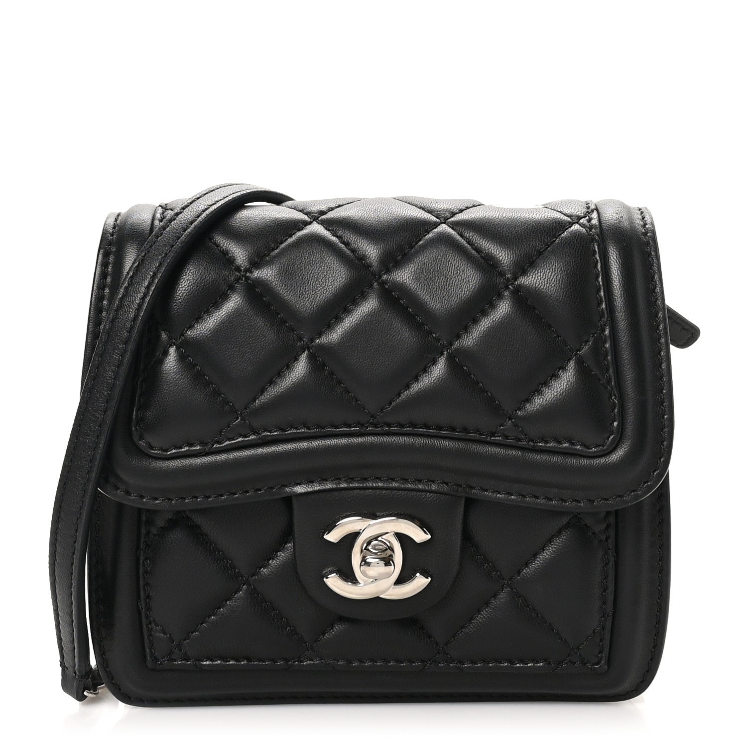 Chanel Lambskin Quilted Mini Graphic Flap Bag Black White 1 of 11