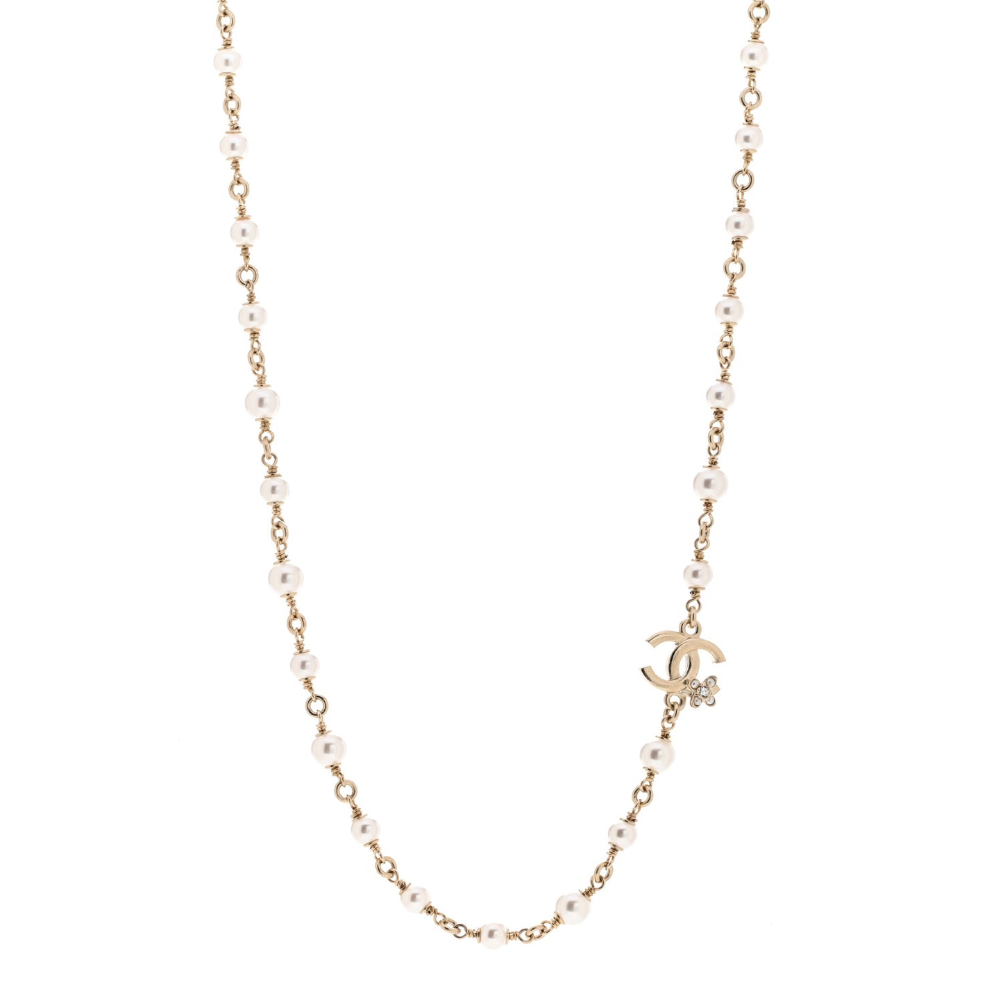 Crystal Pearl CC Necklace Gold