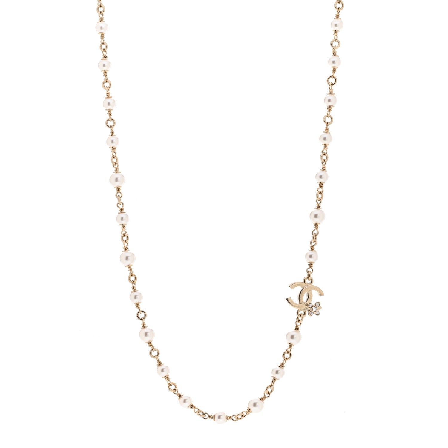 Chanel Crystal Pearl CC Necklace Gold 1 of 5