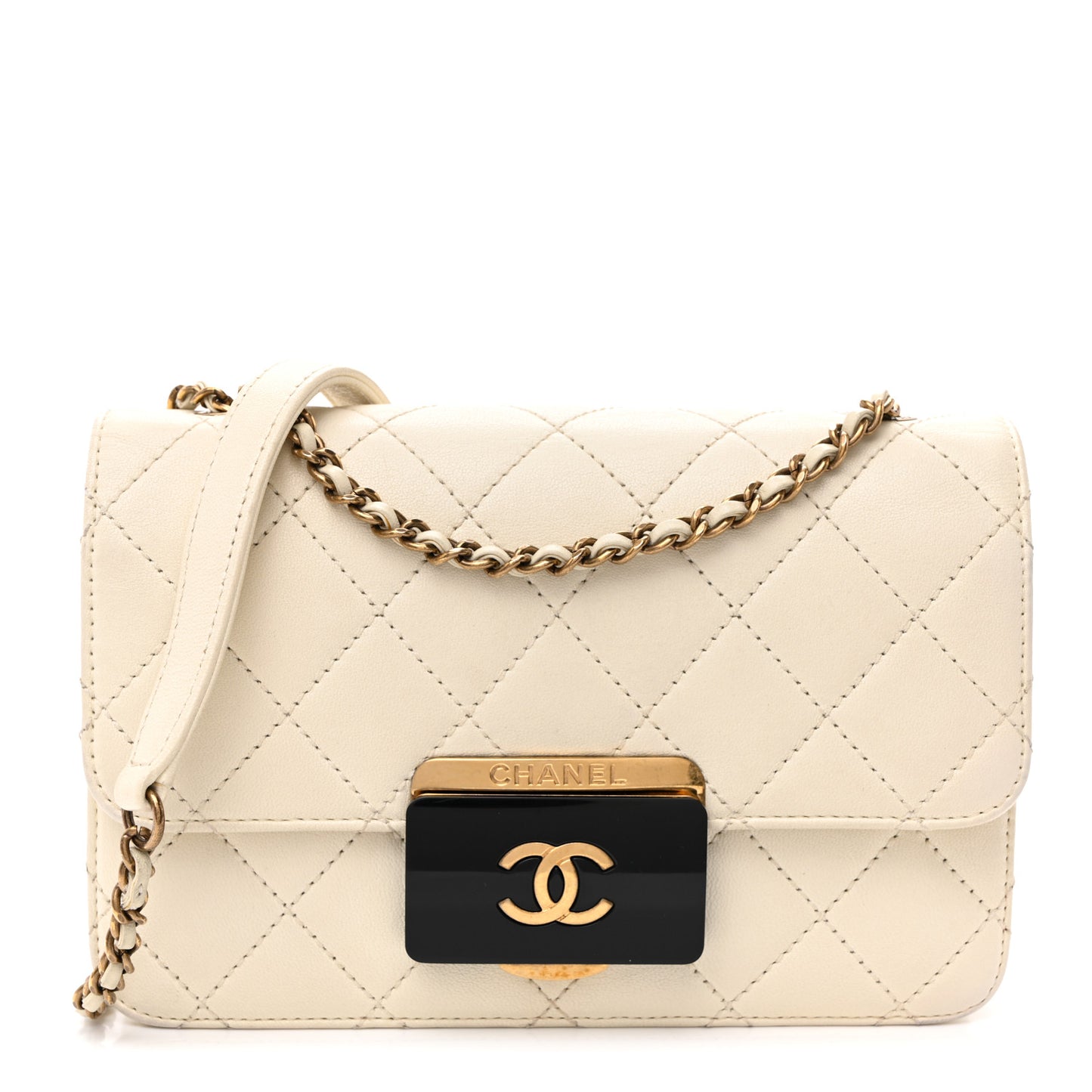 Sheepskin Quilted Mini Beauty Lock Flap White