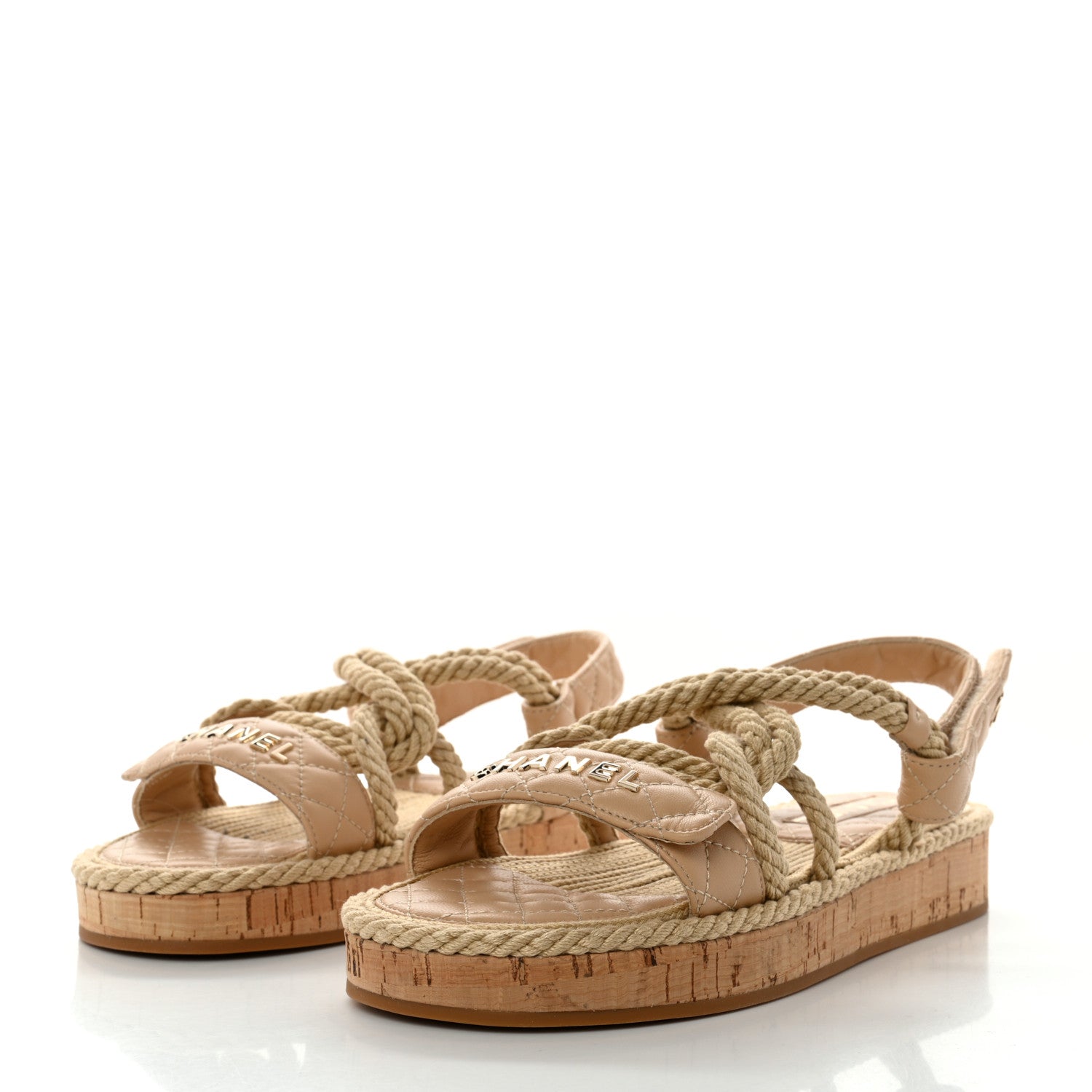 Chanel Cord Lambskin Quilted Logo Sandals 40 Beige 3 of 8