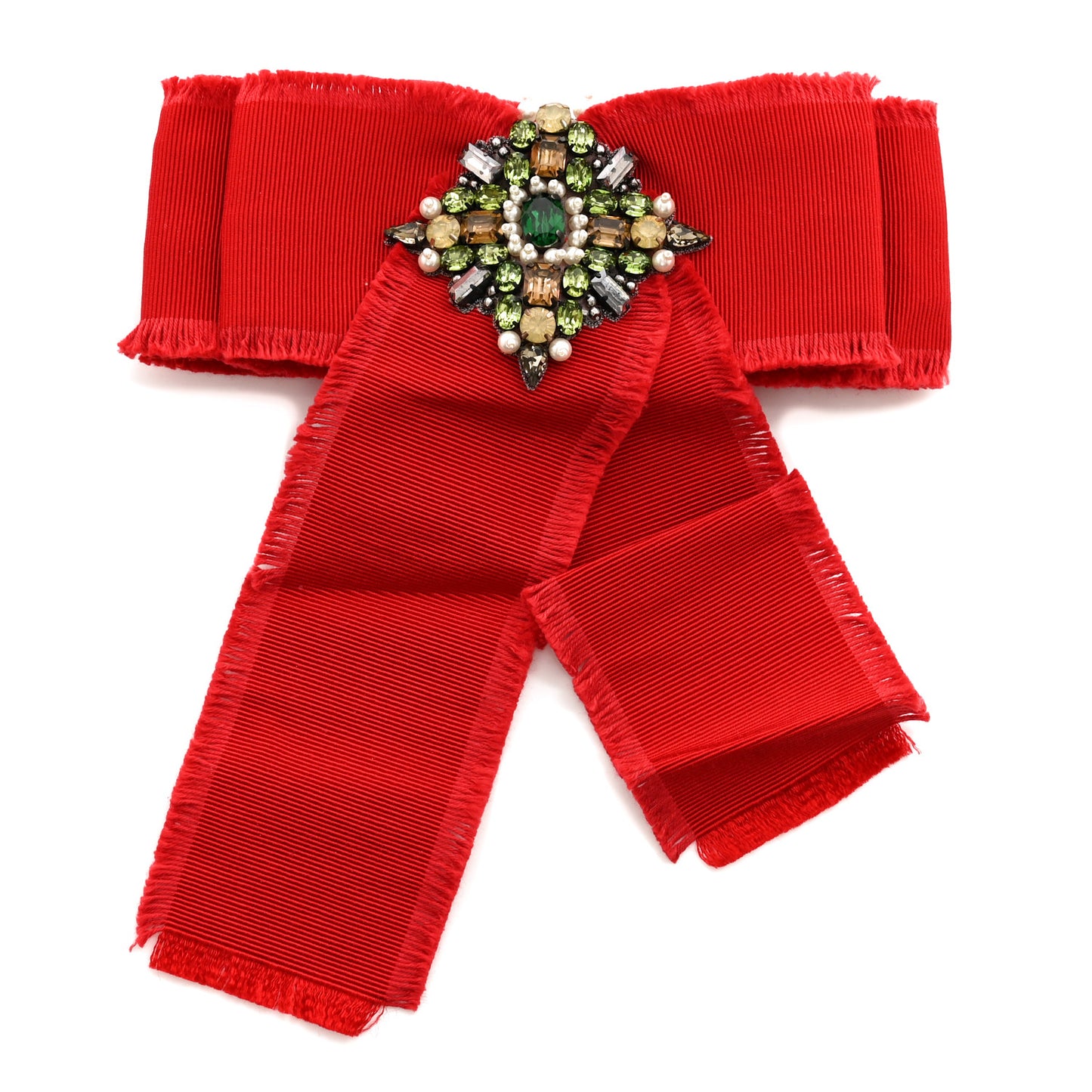 Grosgrain Crystal Bow Brooch Red
