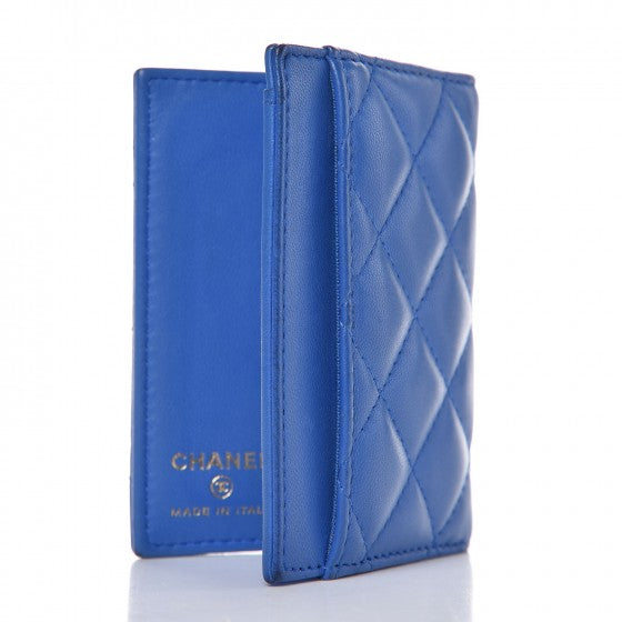 Lambskin Quilted Card Holder Wallet Blue