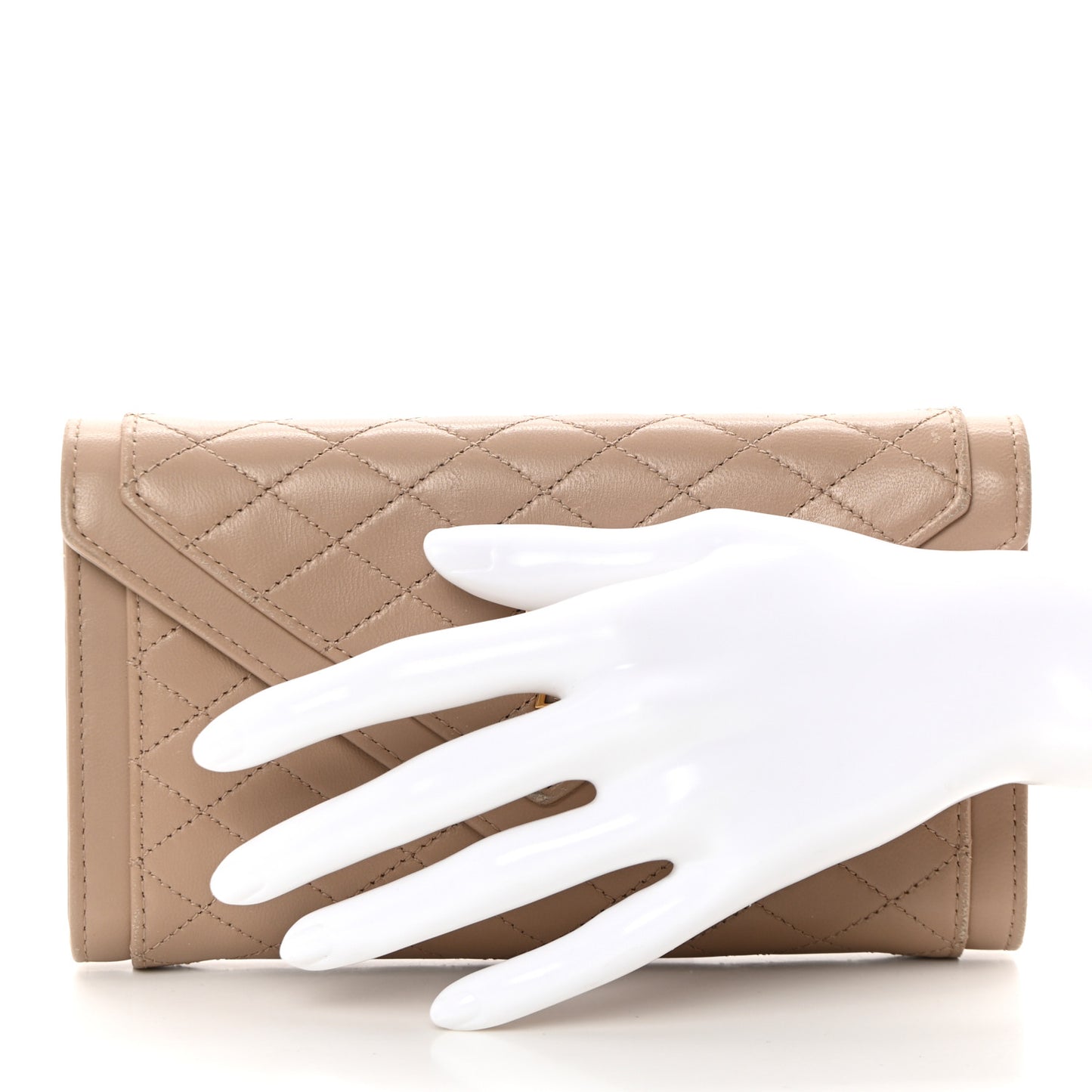 Lambskin Quilted Monogram Large Gabbie Flap Wallet Dark Beige