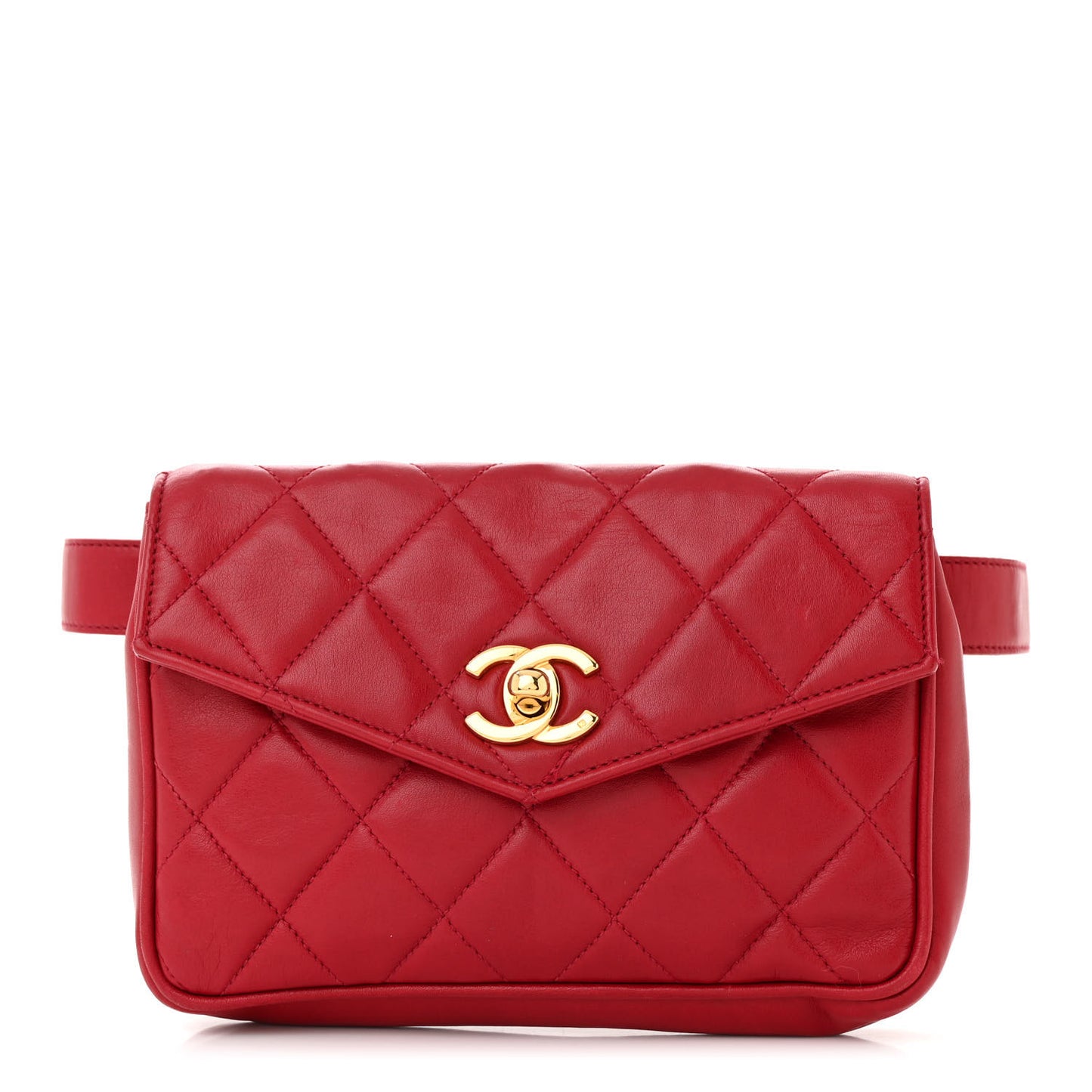 Lambskin Quilted Flap Waist Belt Bag 75 30 75 30 Red