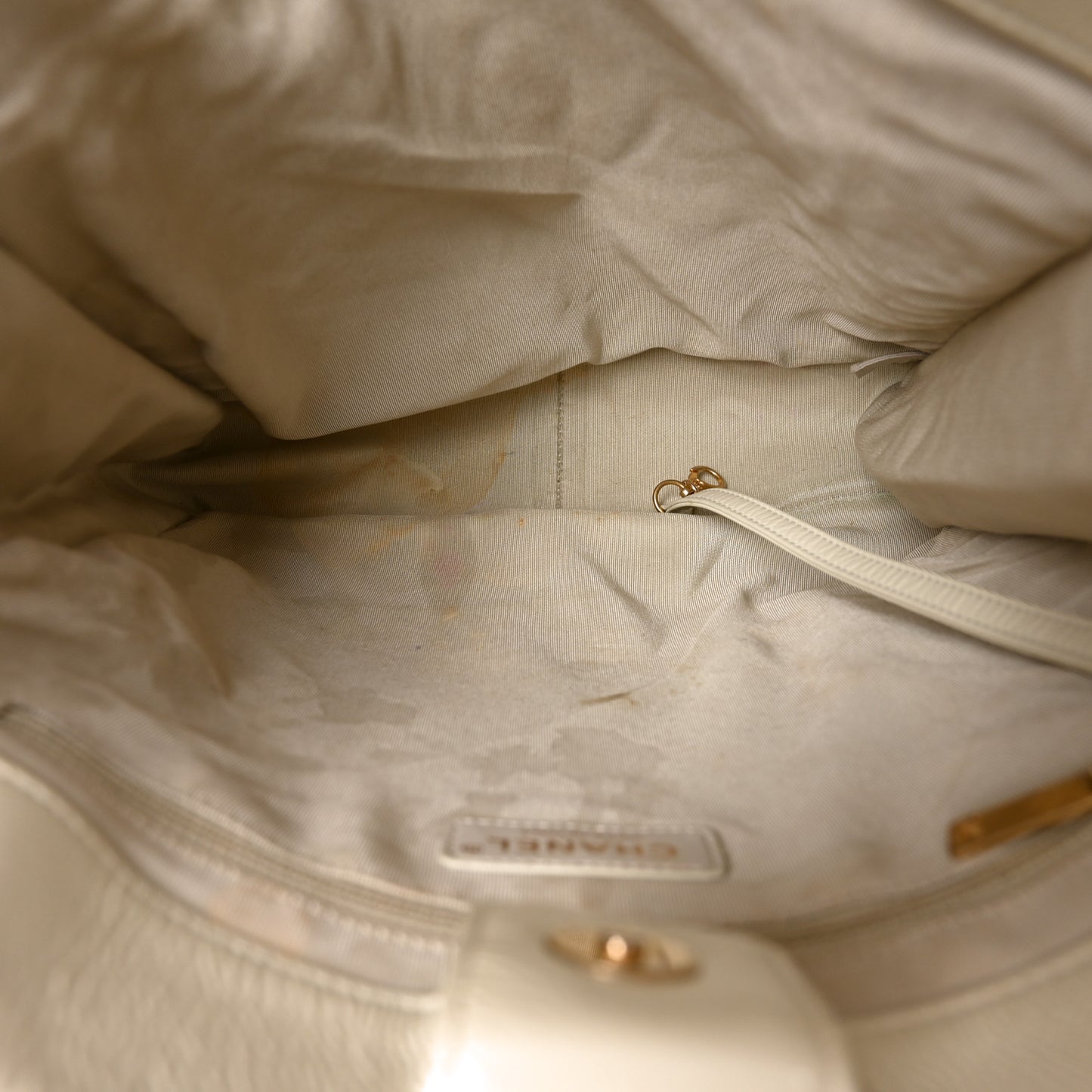 Shiny Aged Calfskin North South Shopping Bag White