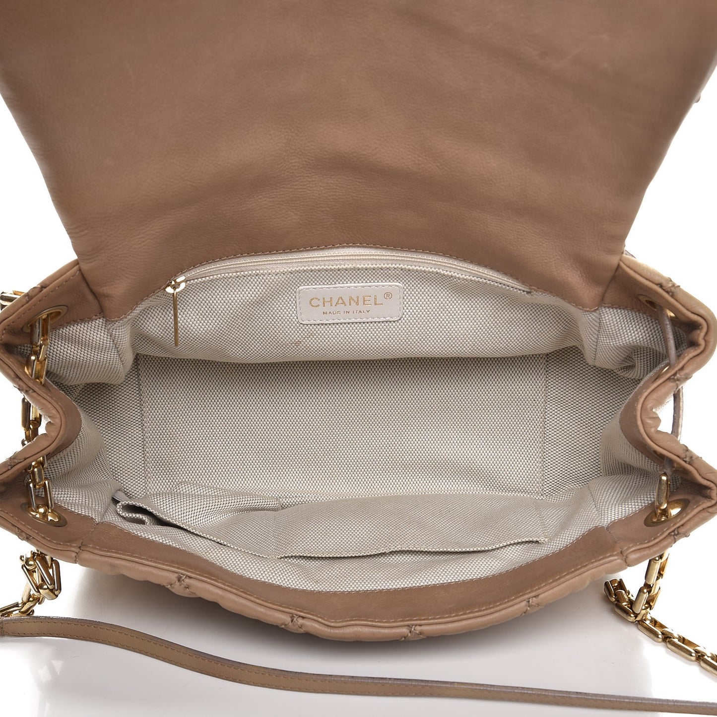 Calfskin Quilted Retro Chain Accordion Flap Beige