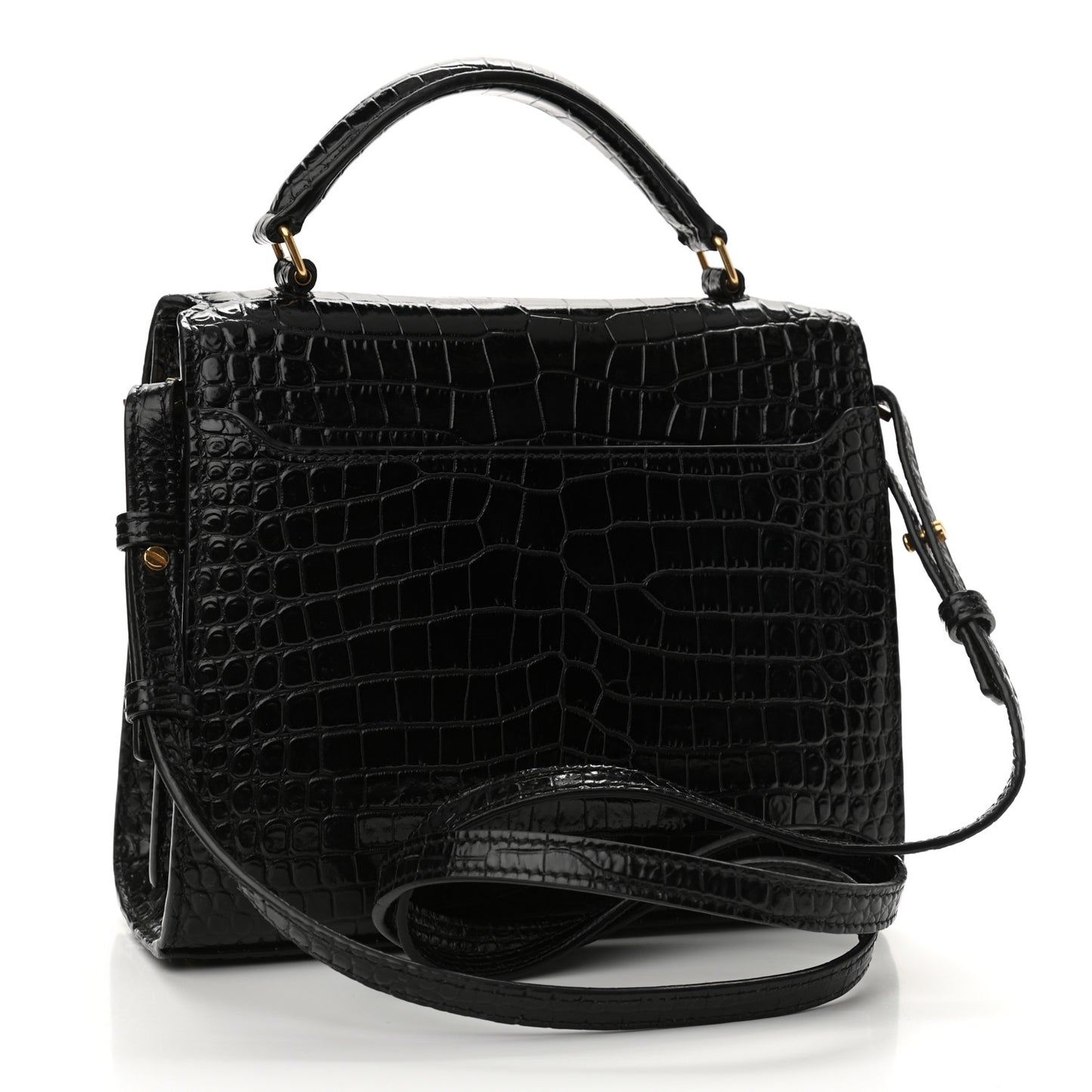 Calfskin Crocodile Embossed Mini Classic Monogram Cassandra Top Handle Black