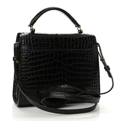 Saint Laurent Calfskin Crocodile Embossed Mini Classic Monogram Cassandra Top Handle Black 3 of 12