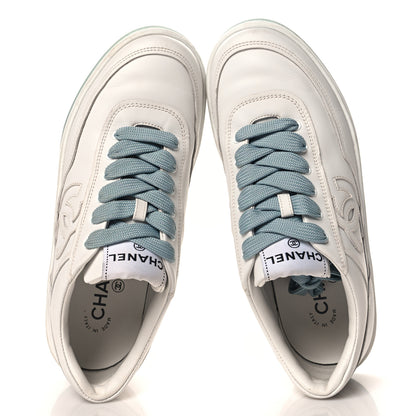 Chanel Calfskin CC Womens Sneakers 37 White Blue 2 of 8