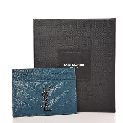 Saint Laurent Grain De Poudre Matelasse Chevron Monogram Credit Card Case Peacock Green 8 of 8