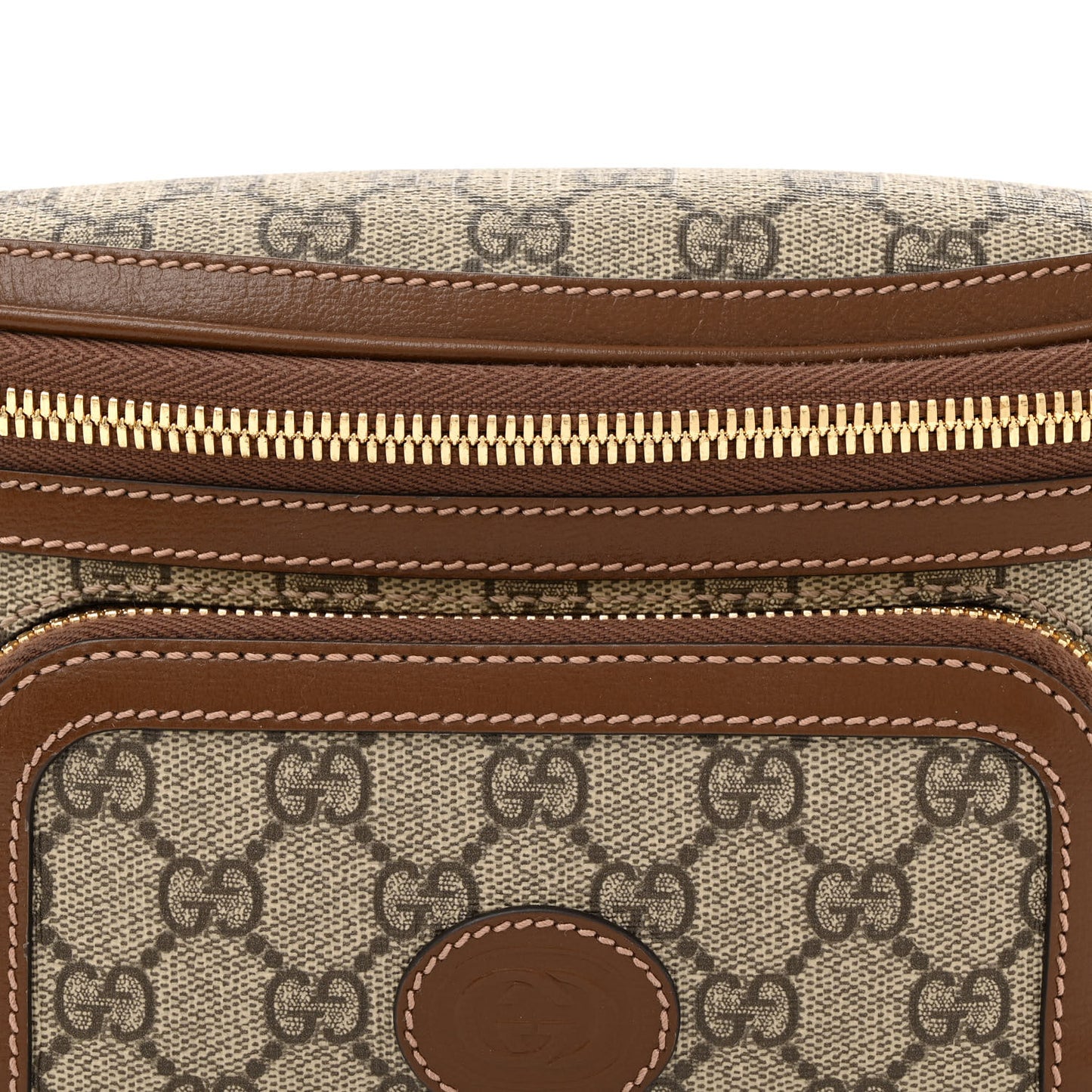 GG Supreme Monogram Textured Calfskin Retro Interlocking G Belt Bag Beige Ebony Brown Sugar
