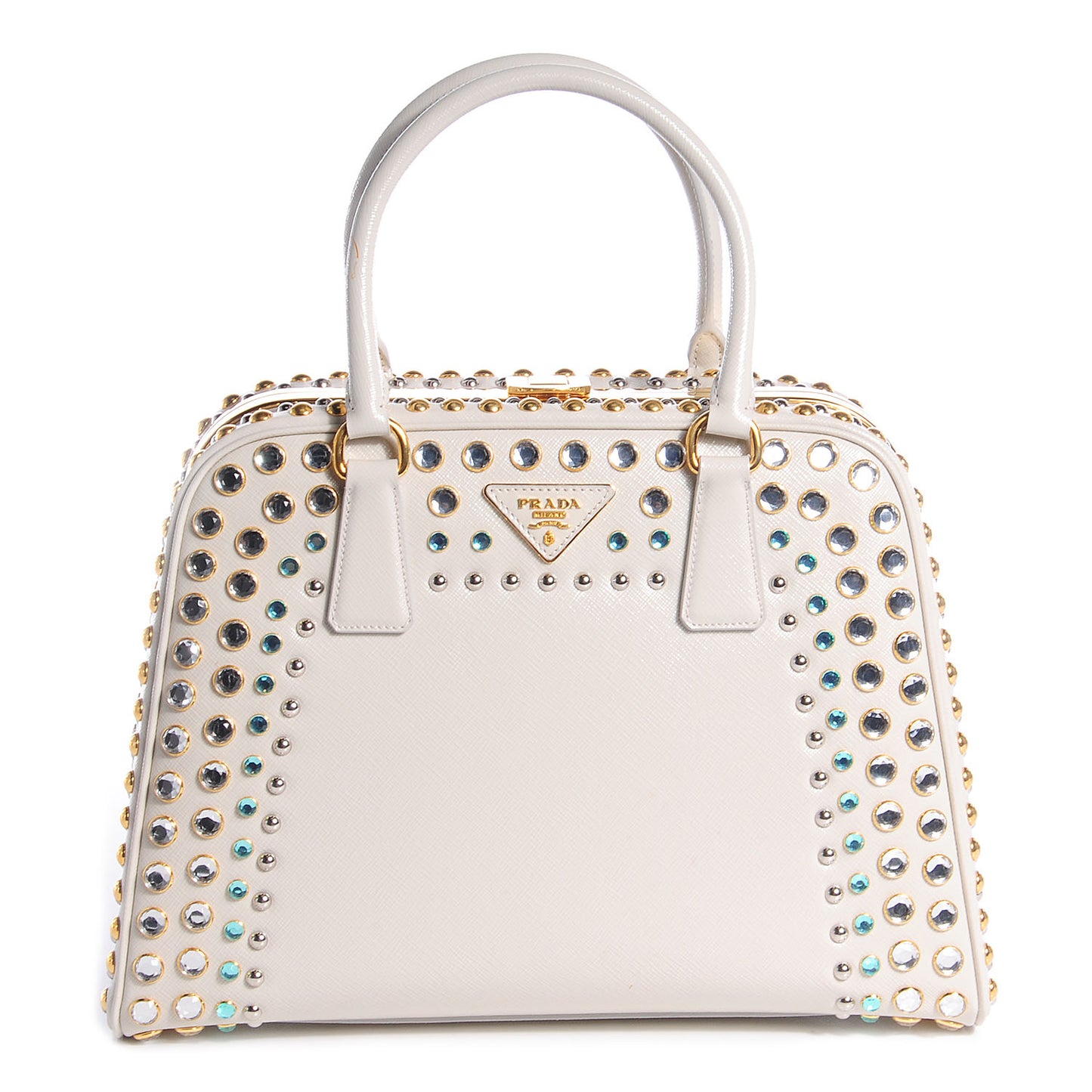 Saffiano Vernice Crystal Pyramid Bag White