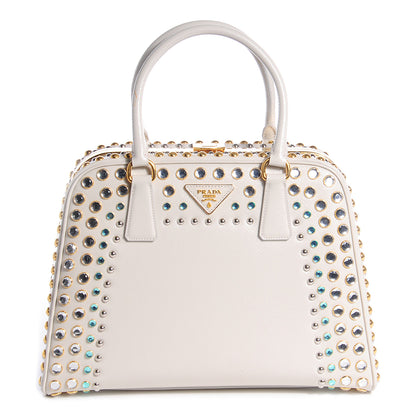 Prada Saffiano Vernice Crystal Pyramid Bag White 1 of 10