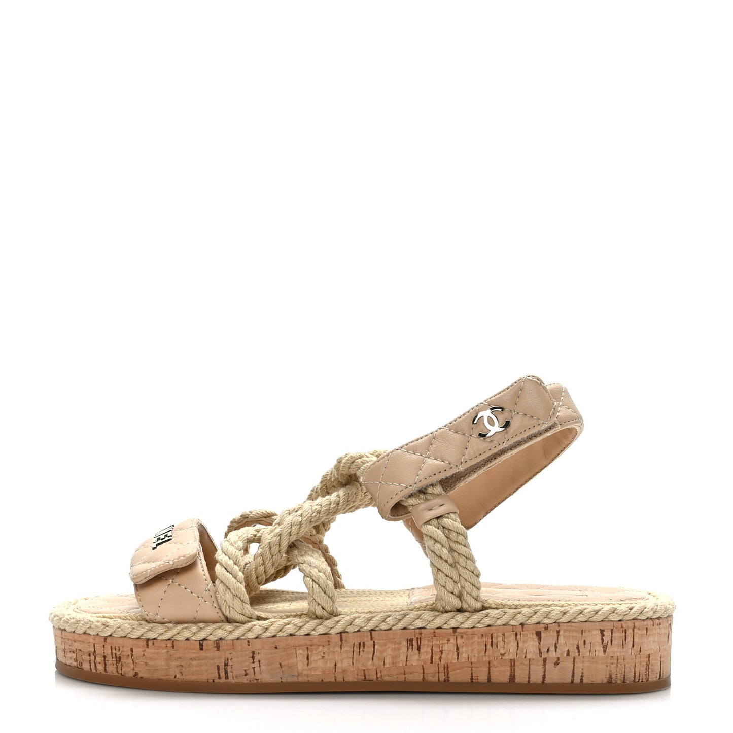 Cord Lambskin Quilted Logo Sandals 37 Beige